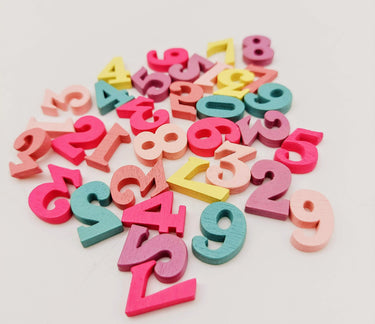 Mixed Multicoloured Number Wood Beads, Random Number Beads, Set of 50